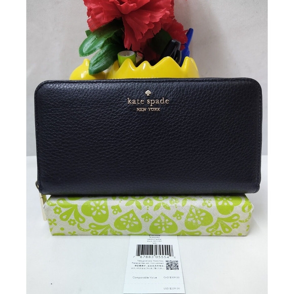 Kate Spade New York Black Pebbled Leather Zip Around Long Wallet - NEW - Picture 1 of 14